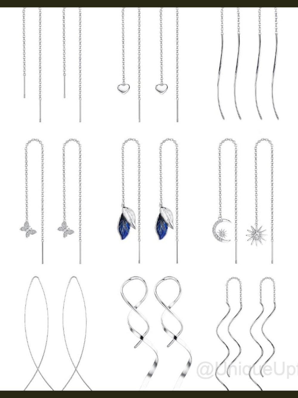 Stainless Steel Chain Tassel Threader Dangle Earrings 9 Pairs